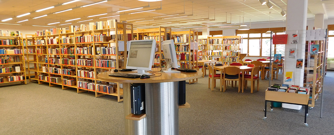 In den Regalen kann man die Bücher anfassen, im Computer ist das Angebot der Bibliothek digital erfasst. 