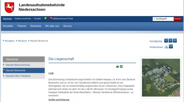 Die Aufnahmestelle Hesepe ist inzwischen dramatisch überbelegt: Screenshot www.lab.niedersachsen.de