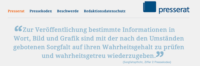 Zuständig für den Pressekodex ist ein 28köpfiges Gremium des Deutschen Presserats. Screenshot www.presserat.de