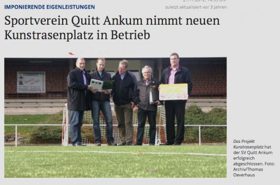 In Ankum finanzierten der Quitt, unterstützt von der Gemeinde, den Kunstrasenplatz. © Screenshot: http://www.noz.de