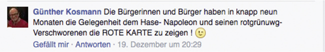 Günther Kosmann vor wenigen Tagen auf der Facebook-Seite der CDU Bersenbrück-Gehrde.