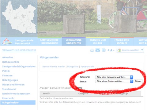 Über den weiteren Verlauf der Dinge erfährt man mehr über die Suchfunktion „Kategorie“ und „Status“.