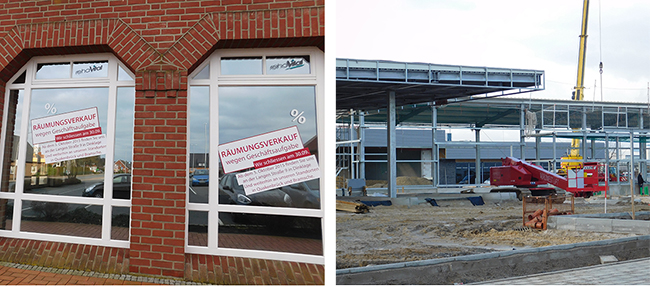 Wie die Chancen des Einzelhandels verbessern? Experten sprechen sich für ein Einzelhandelskonzept aus. Es regelt, welcher Einzelhandel in die Innenstadt gehört und was in Gewerbegebiete (Foto: neue Hallen auf dem LNK-Gelände). Die CDU-Ratsmehrheit lehnte es ab, das Bersenbrücker Einzelhandelskonzept in Kraft zu setzen. Mehr dazu hier.