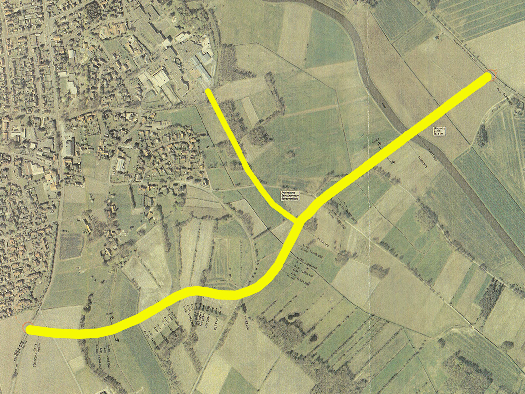 Diese Plan-Zeichnung stammt aus dem Jahr 2012. Jetzt soll in die konkrete Planung eingestiegen werden. Beginnen soll die Südspange mit der Straße Woltruper Wiesen. Copyright: Stadt Bersenbrück.