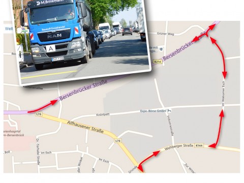 Für Ankums Bürgermeister „zukunftsweisend“: Die von der Anliegern der Alfhausener Straße eingebrachte „große Lösung“, damit der Verkehr nicht durch die innerörtliche Alfhausener Straße auf die B 214 fließt. Zeichnung: aus der Anlieger-Stellungnahme.