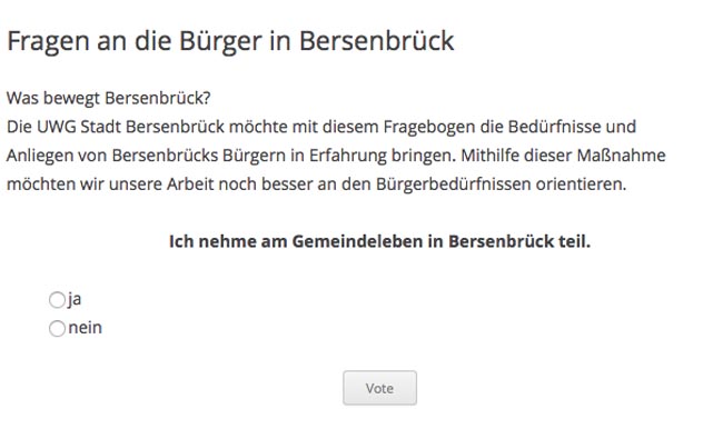 Fragebogen: http://uwg-bsb.de/fragen-an-die-buerger-in-bersenbrueck/ 