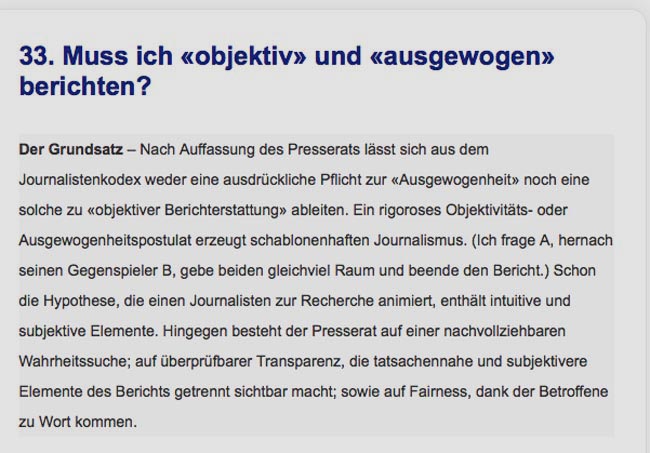 Eine lohnenswerte Lektüre: Die Ausführungen des Presserats der Schweiz.